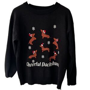 Women's Dachsund Sweater Cheerful Christmas Size Medium Holidays Dog Puppy